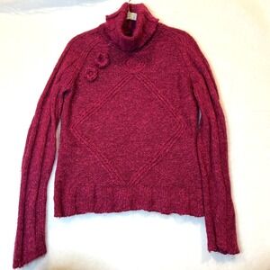 DKNY Turtleneck Sweater Pink Y2K Size M‎ Fits Small Knit Rose Flowers Raglan